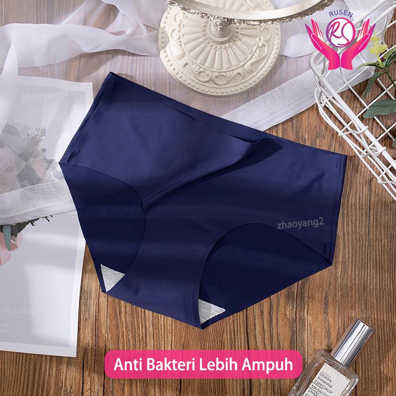 Celana Dalam Wanita Premium Quality Seamless Halus Tanpa Jahitan Grosir CD Wanita Fashion Es Sutra-biru tua