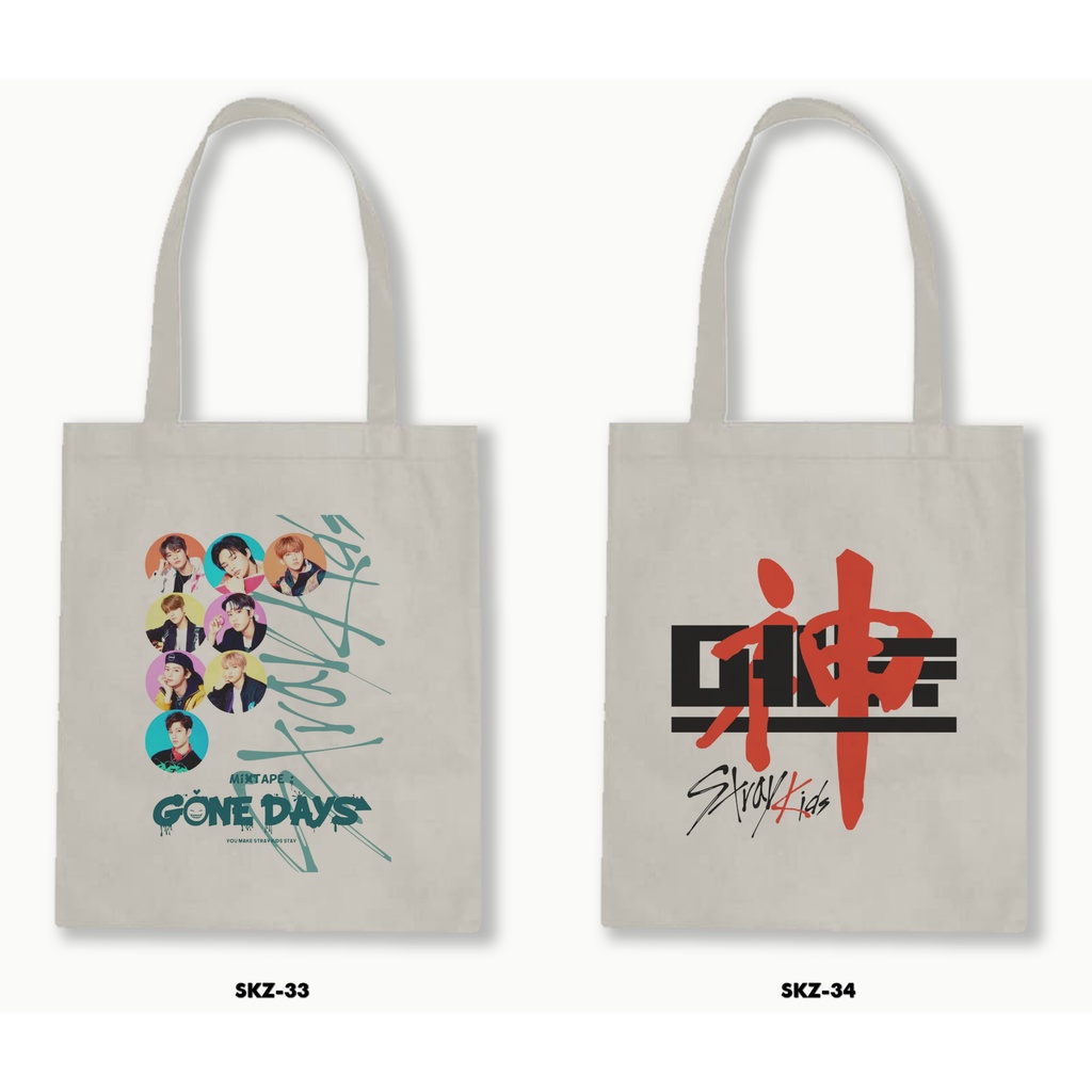 Tas Tote Bag Resleting Kanvas/Blacu  - Stray Kids 3