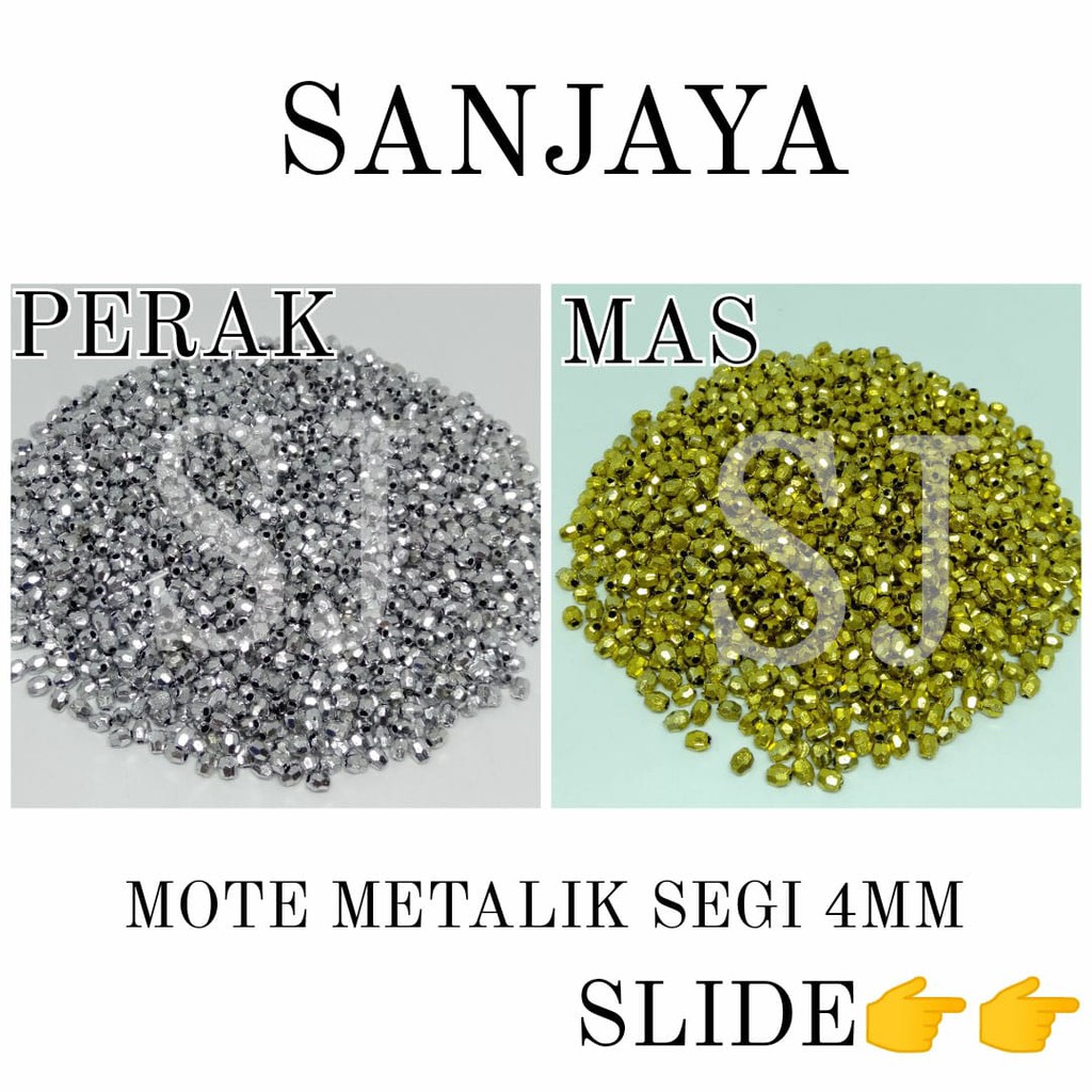 MANIK SEGI METALIK / MOTE SEGI METALIK / MANIK SEGI EMAS / MANIK SEGI PERAK / MOTE EMAS / MOTE PERAK / MOTE METALIK SEGI 4MM