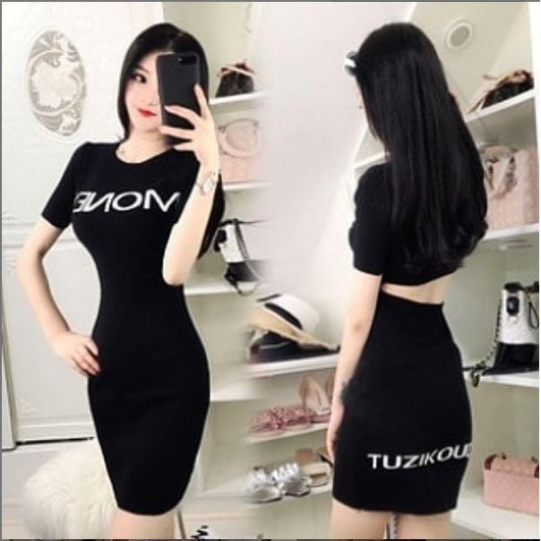 JES-PS2276 mini dress bodycon kaos sexy import korea-casual dress backless wanita