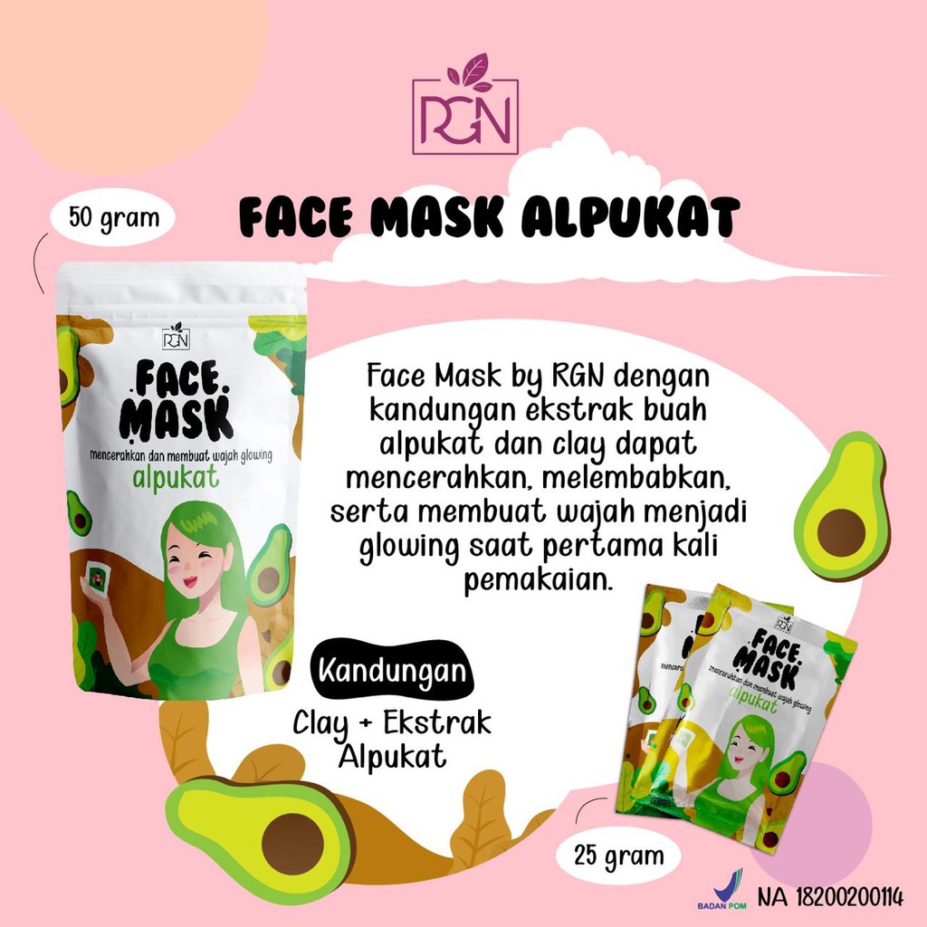 [BUY 1 GET 1 SPATULA] MASKER WAJAH ORGANIK BPOM FACE MASK by RGN 25gram