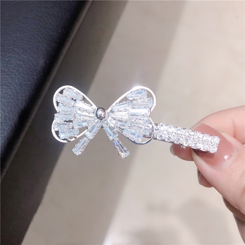 Popular Style Women Hair Accessories Korean Alloy Rhinestone Zircon Heart  Bowknot Hair Clip