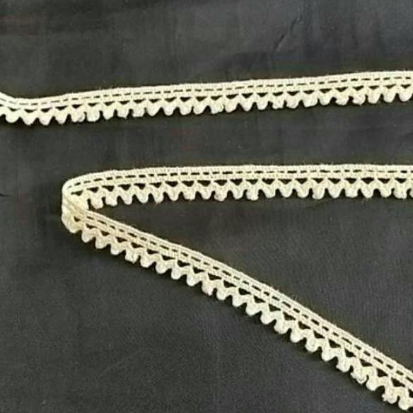 

℗ Renda rajut cream1.2cm - 1.5cm roll panjang 15yard (13.5 meter), 25.000/ roll ♀