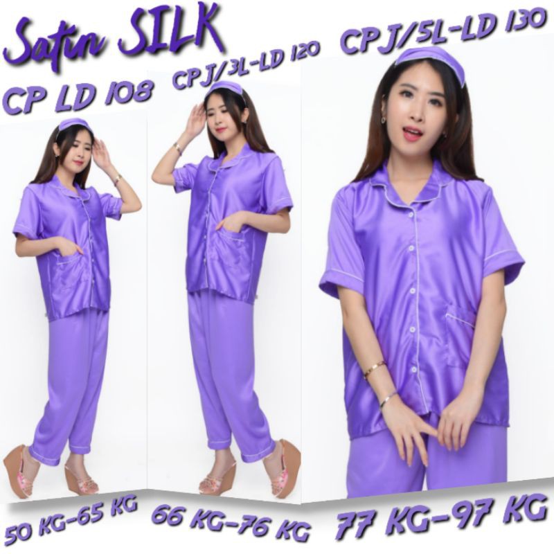 PIYAMA SATIN DEWASA LAVENDER / BAJU TIDUR SATIN POLOS