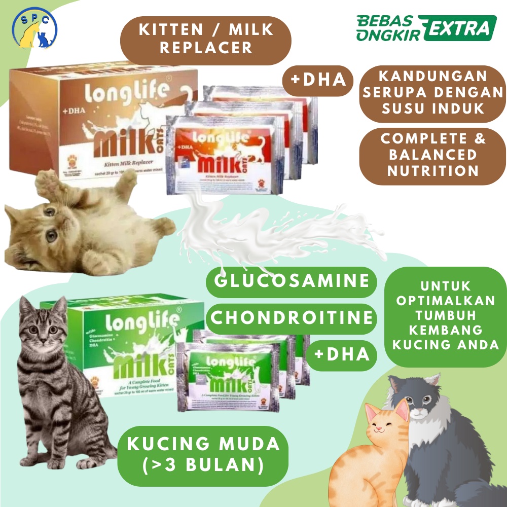 Susu Kucing LONG LIFE Longlife Cat Milk Kitten Young Kitten PLUS DHA Glucosamine Chondroitine