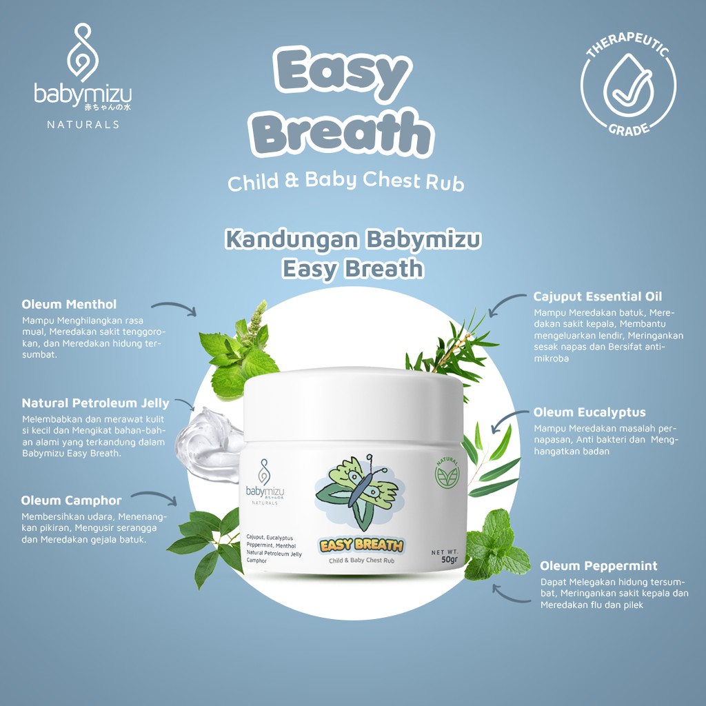 BABYMIZU Easy Breath - Balm Child and Baby Chest Rub (Pereda Flu dan Batuk Pilek Bayi dan Anak Natural) 50 gr