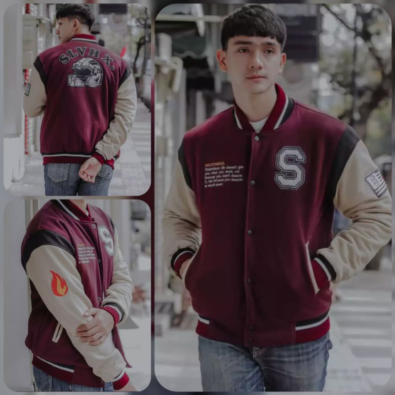 JAKET BASEBALL VARSITY SERIES HELM ORIGINAL SALVIO HEXIA - JAKET PRIA WANITA - MAROON