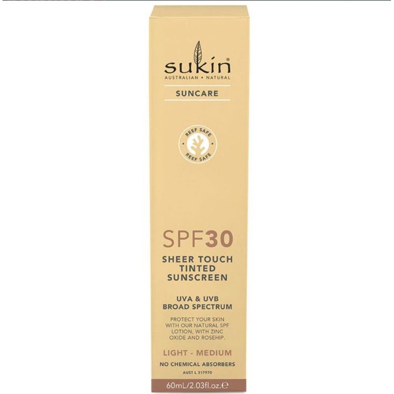 sukin sunscreen suncare spf 30 tinted light medium 60ml