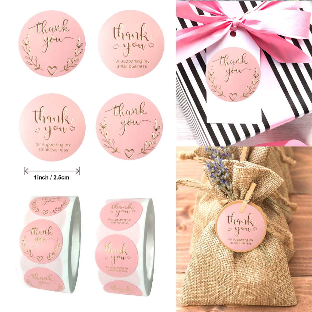 500pcs Stiker Kertas Foil Tulisan Thank You Warna Pink 500pcs Stiker Kertas Foil Tulisan Thank You Warna Pink