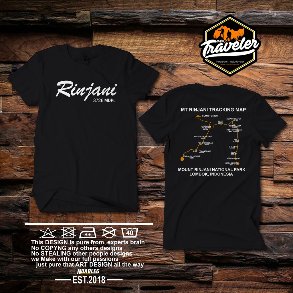 KAOS GUNUNG RINJANI PETA RINJANI KAOS PENDAKI