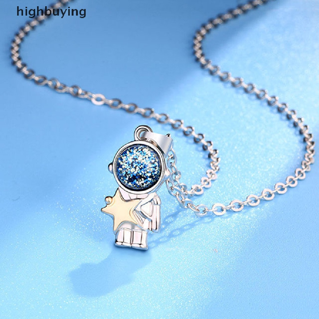 Hbid 1 Pasang Kalung Rantai Liontin Astronot Bahan Titanium Steel Warna Silver Romantis Untuk Pasangan