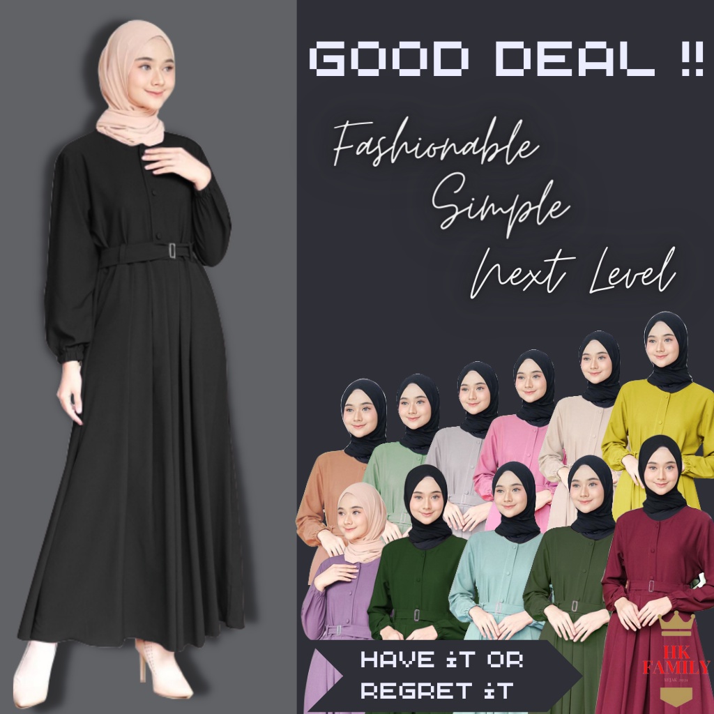 Gamis Long Dress Dres Casual Polos Muslim Wanita Kekinian Terbaru Hitam
