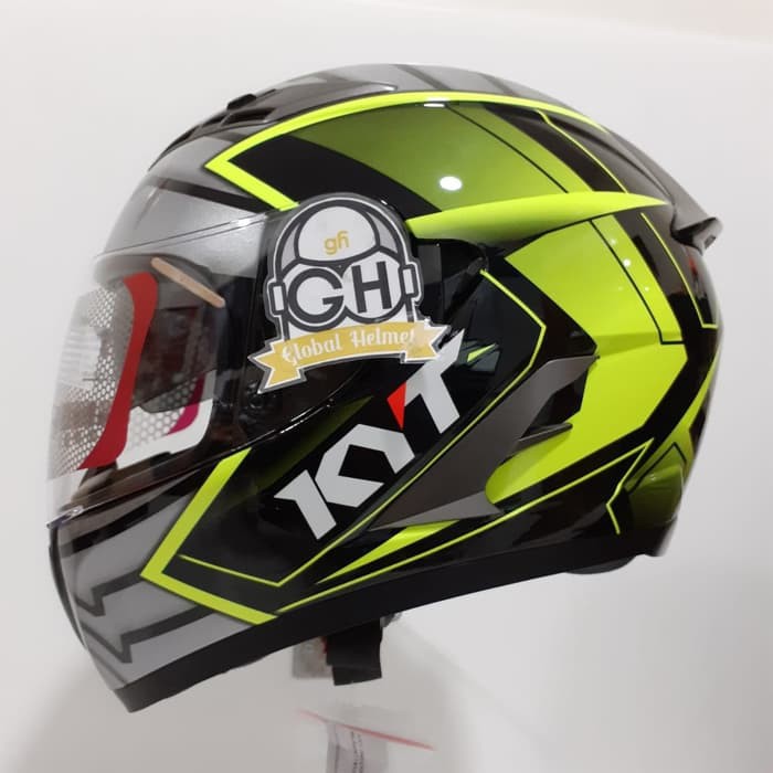OFC HELM FULLFACE KYT FALCON 2 MOTIF ARMOUR BLACK YELLOW FLO - M