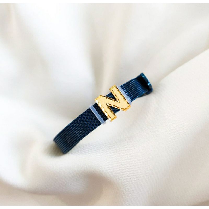 terbaru gelang huruf n tali stainless huruf emas asli kadar 875