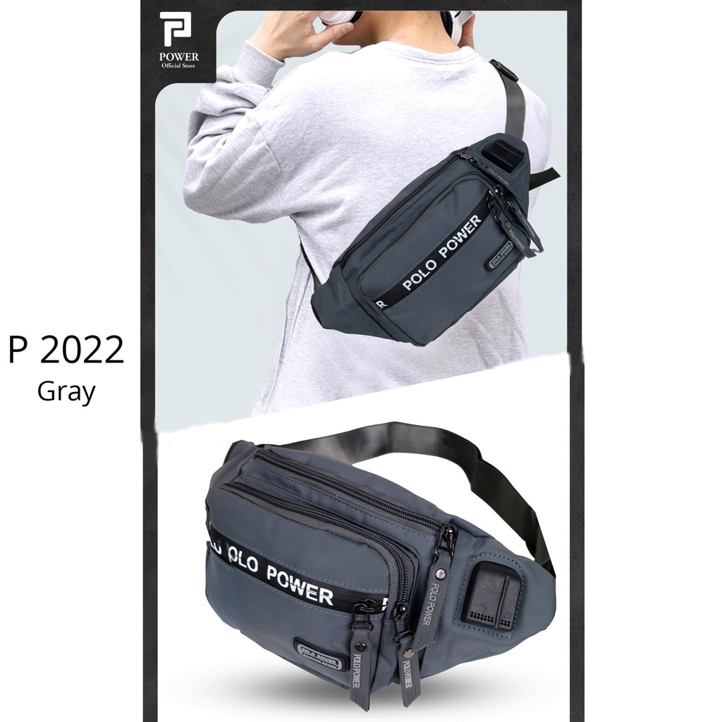 Tas Pinggang Pria Polo Power Waist bag Waterproof Import Tas Slempang Anti Air Sling bag USB Portable Tas Polo Original