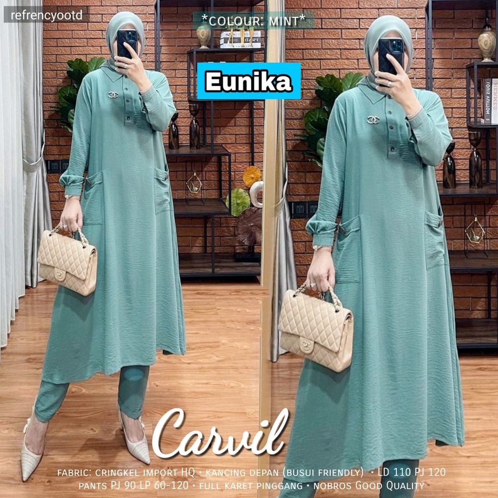 CARVIL ONE SET BY EUNIKA - CARVILA SET EUNIKA- REGINA ONESET BY EUNIKA - SET LONG TUNIK DAN CELANA WANITA - SET PAKAIAN MUSLIM WANITA-MINT