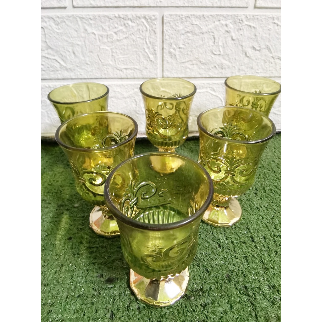 Tea set Green gold line gelas Mug cangkir isi 6 pcs