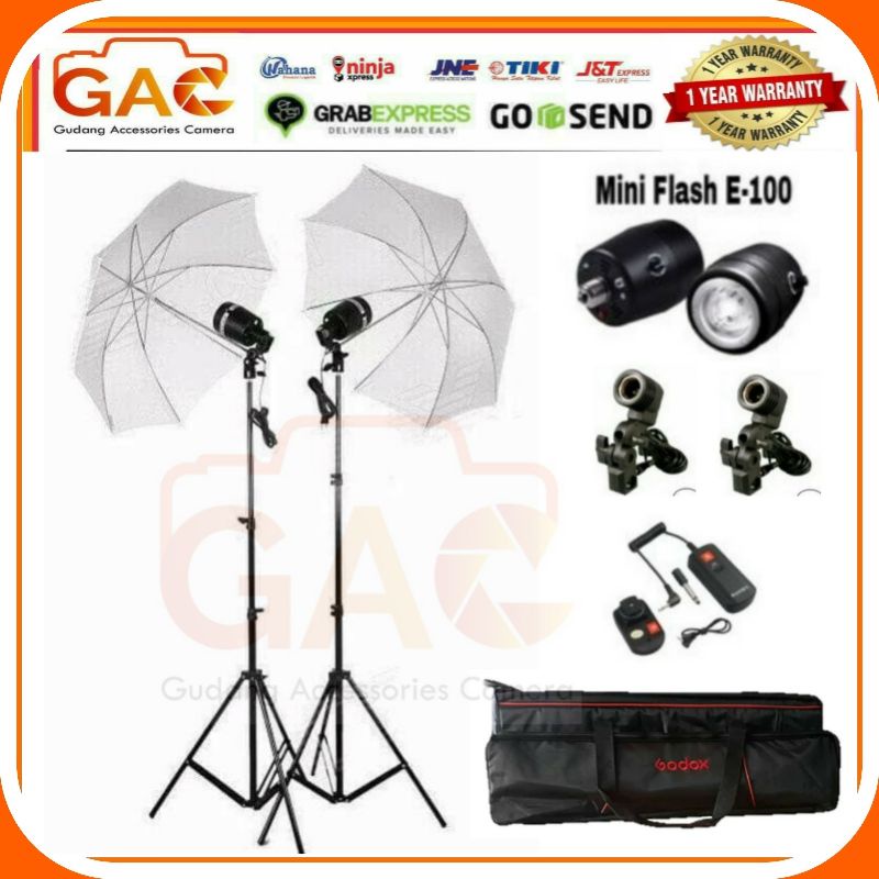 paket GAC strobist lampu nice E100 Mini flash E system with umbrella kit