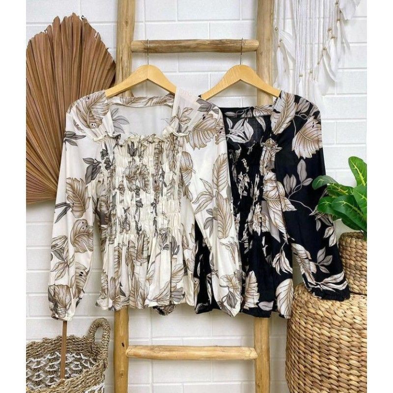 Smocky Blouse Rayon Premium Motif Nature / Freya Blouse