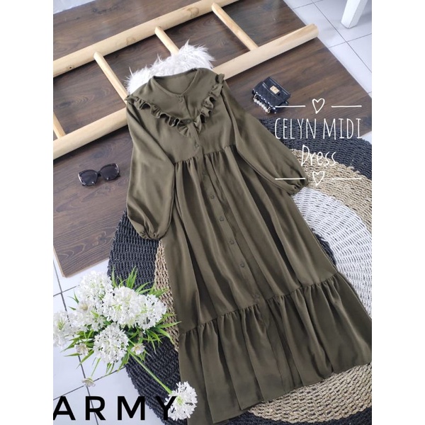 Celyn midi, dress rayon , gamis polos, ootd 2021 yayuku By yayoehijab