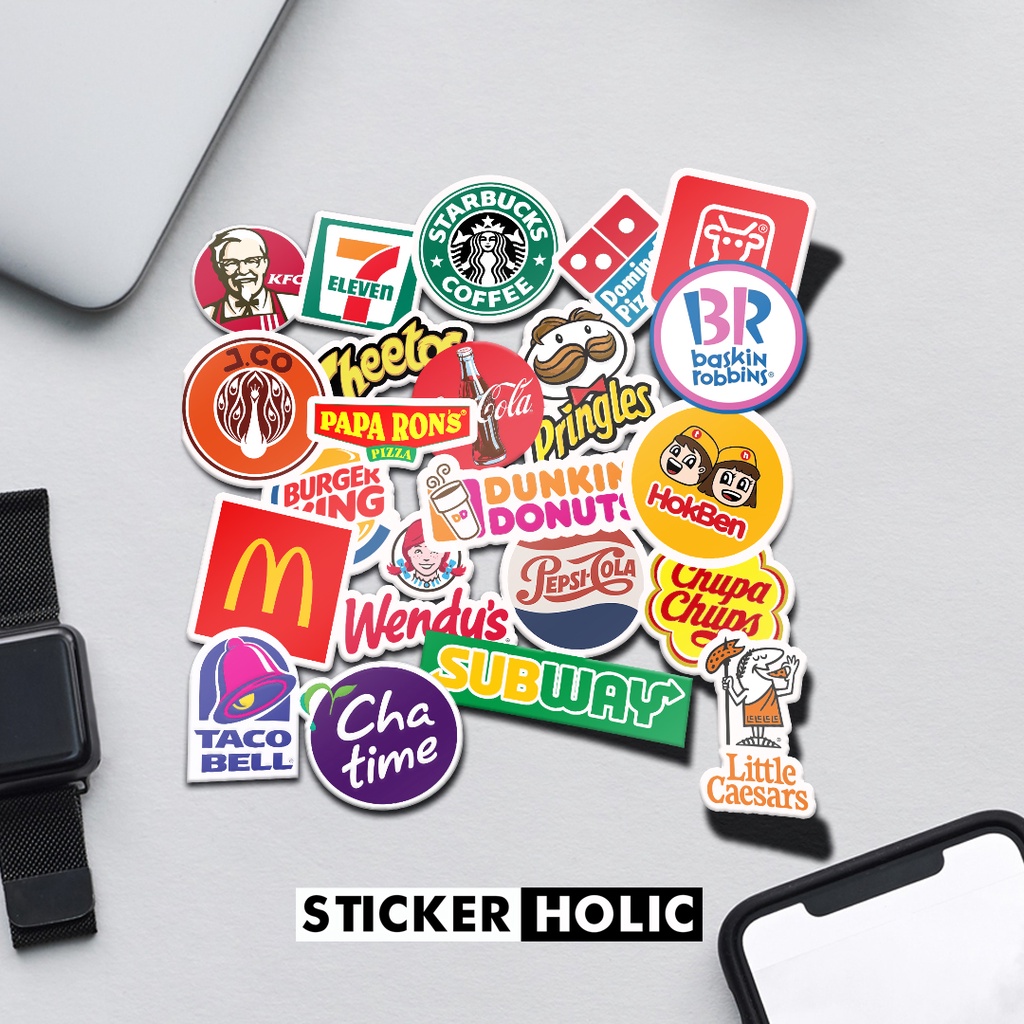 25 Pcs Sticker Aesthetic Logo Brand Resto  untuk Laptop Tumblr Helm dan Koper