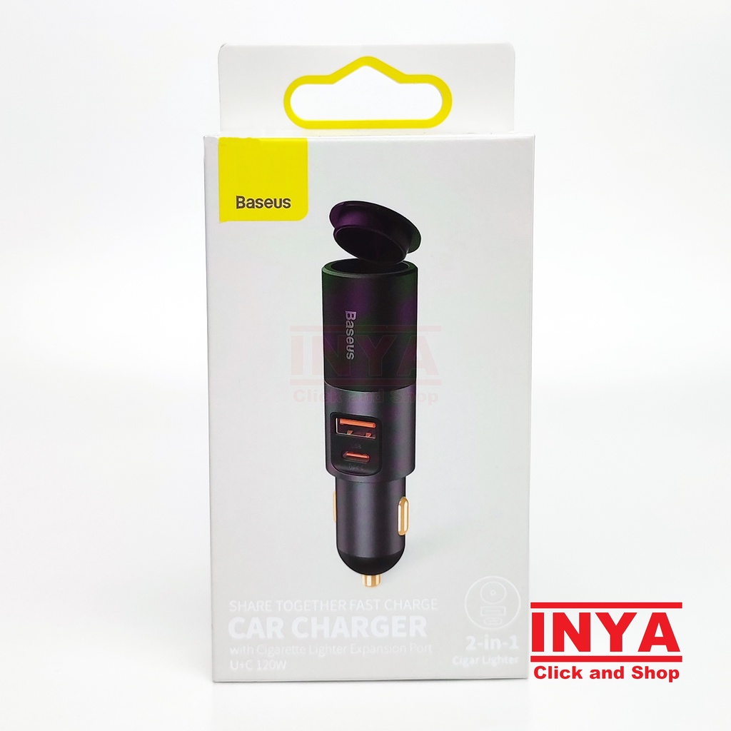 BASEUS CAR CHARGER U+C 120W WITH CIGAR LIGHTER 2-in-1 CCBX-120CX - Charger Mobil