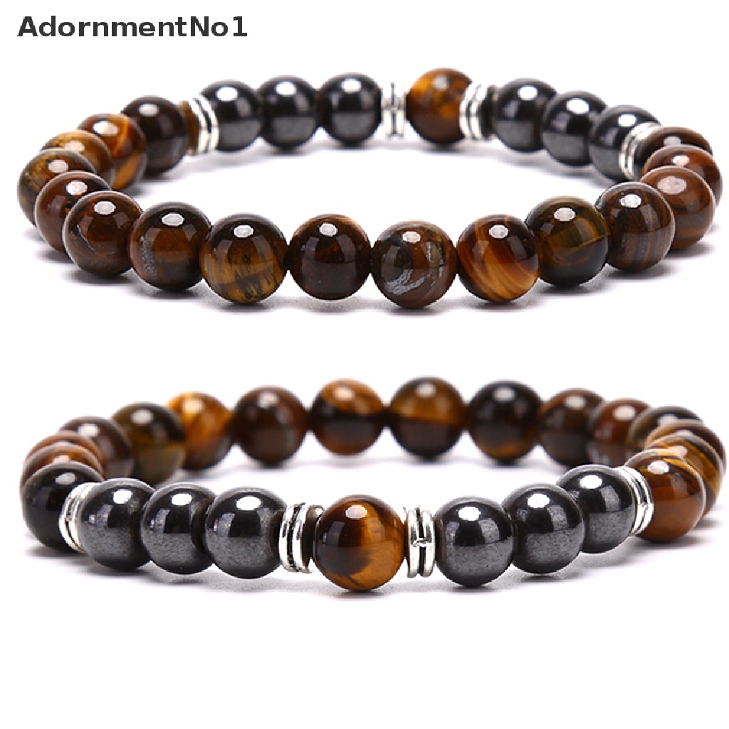 (AdornmentNo1) Gelang Manik Batu Hematite Tiger Eye Alami Elastis Untuk Pria