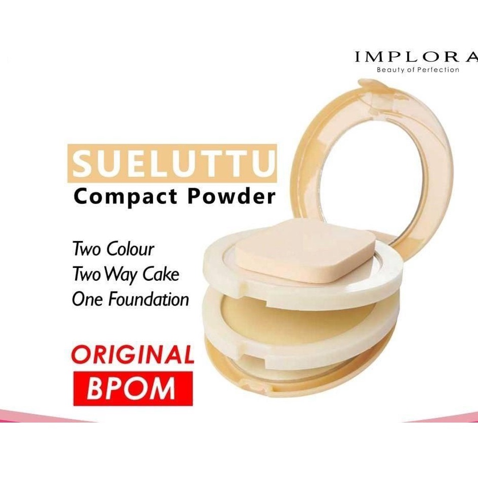 SKINCAREMOE | IMPLORA Bedak Sueluttu Powder Cake 3in1 320 | Two Color Two Way Cake One Foundation | Bedak Padat-1
