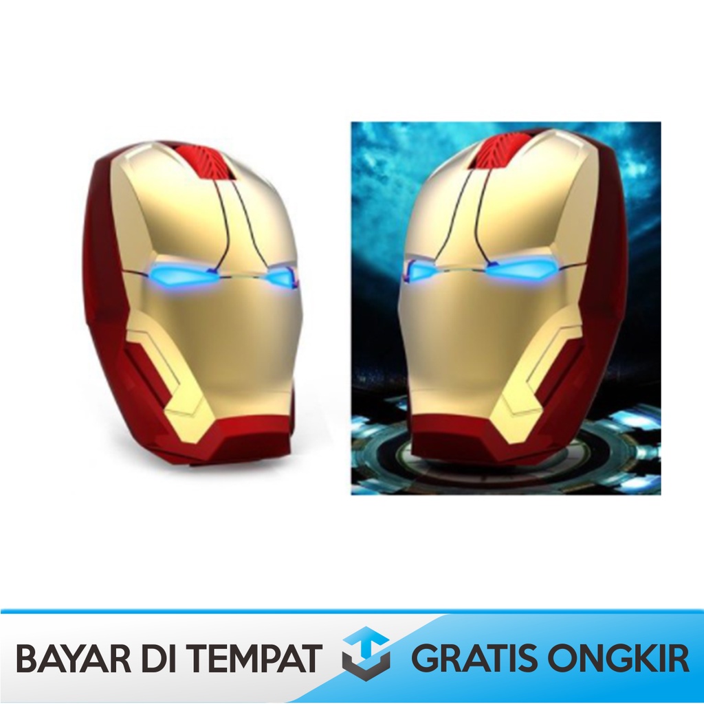 WIRELESS MOUSE SILENT CLICK 2.4 GHz BERBENTUK TOPENG IRON MAN TAFFWARE