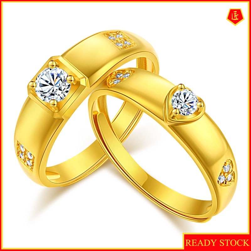 [Ready Stock]Fashion Korean Style Gold Heart-Shaped Diamond Couple Ring