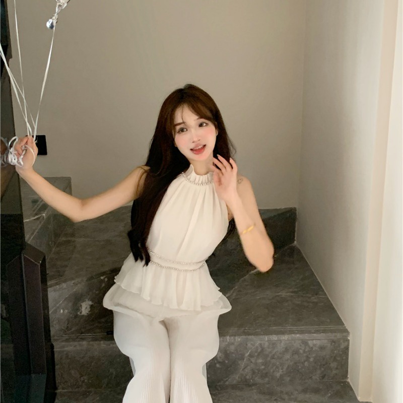 Suhao Longgar dan Tipis Celana Kasual Versi Korea Musim Panas Pinggang Tinggi Menggantungkan Baru Lebar Kaki Celana Panjang Niche Wanita Celana Lurus Kaki Retro