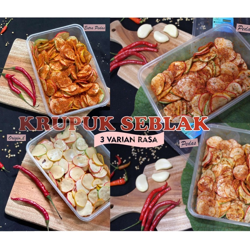 (PROMO)MAKANAN ENAK RINGAN PEDAS KERUPUK/KERIPIK SEBLAK DAUN JERUK 100GRAM KEMASAN BOX