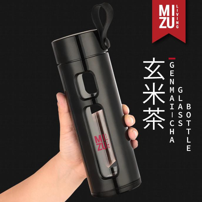 Botol Air Minum Kaca Tumbler 600ml Saringan teh - Hitam