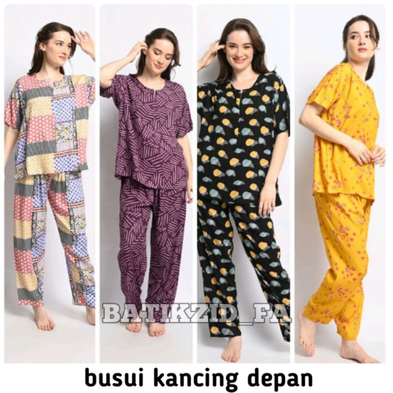 SETELAN RAYON BUSUI LD100-110 TERLARIS ONE SET  CP LENGAN PENDEK MOTIF ABSTRAK BAJU TIDUR WANITA