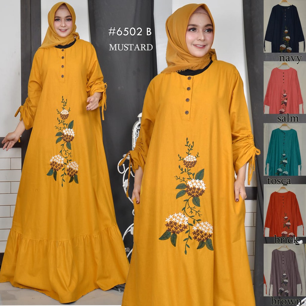 GAMIS JUMBO.GAMIS MURAH.GLD BL. REAL PICT. GAMIS JUMBO BORDIR.LD 122 CM.BAHAN KATUN LINEN IMPORT.
