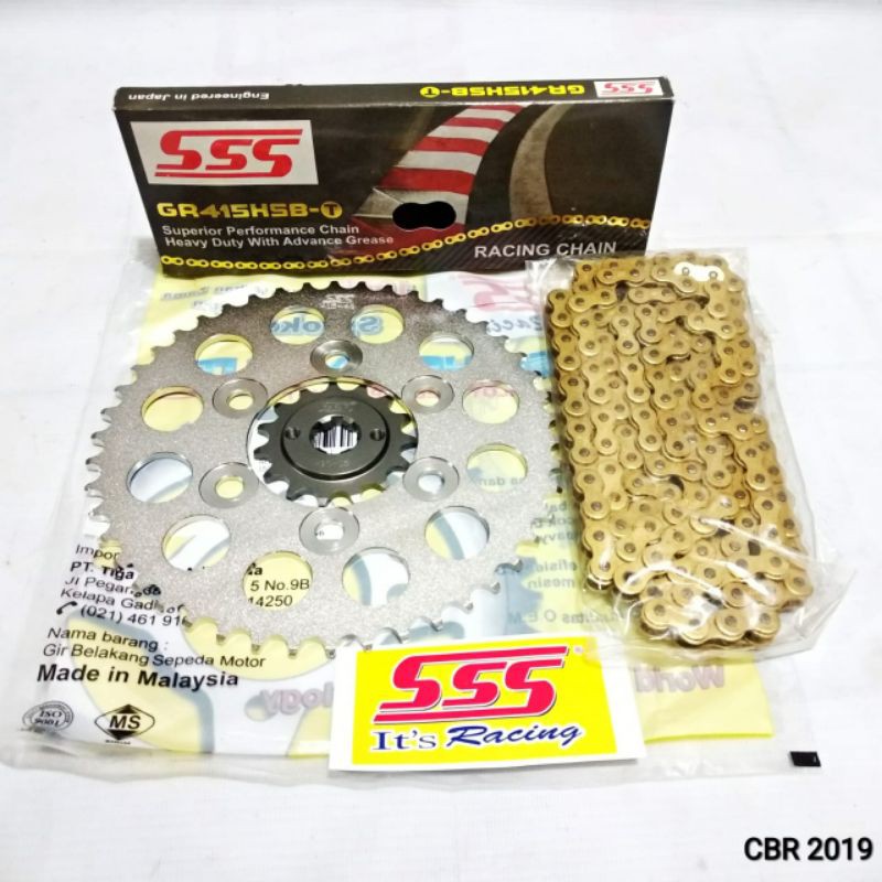 Gear Set 415 SSS CBR150 2019 / CB150R (Baut 6) + Rantai SSS HSBT