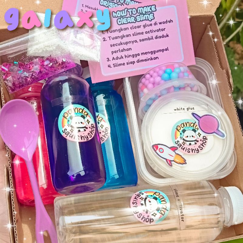 unicorn slime kit &amp; galaxy slime kit by pandasquishyshop isi clear glue 3 slime activator white glue glitter tutorial slime kit glitter unicorn sticker cup slime / Christmas gift/ Christmas hampers/ gift/ kado /kado natal/ hampers natal