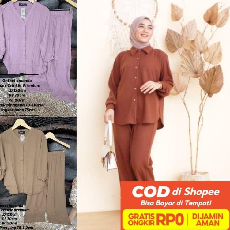Bagus Banget.. One Set Setelan Wanita Perempuan Remaja Dewasa Crinkle Teebaru Kekinian Moderm Cantik