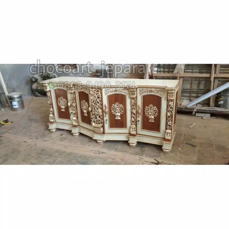 Bufet Shima / meja tv ukir Jepara kayu jati by chocoart jepara 200cm 4 pintu / bufet ukiran cantik