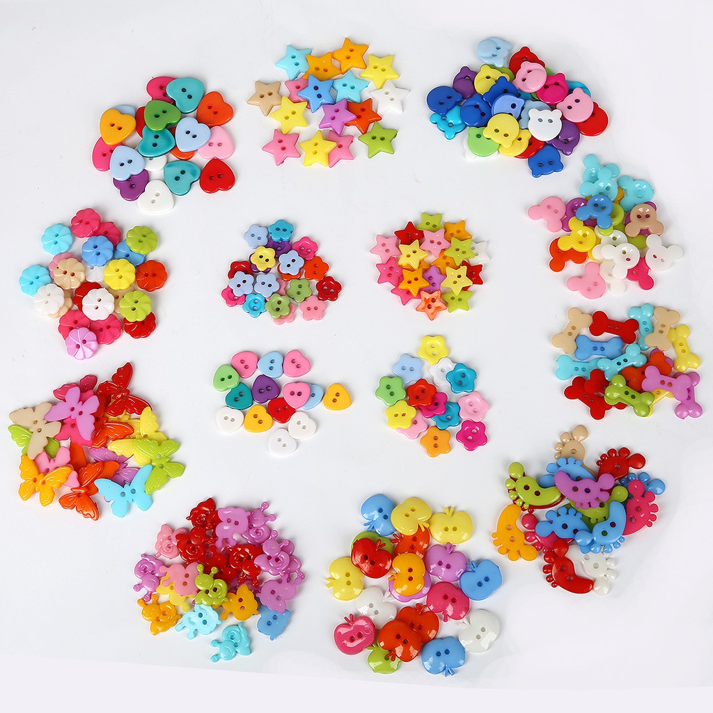 50-100 Pcs Cinta Hati Bulat Bintang Mix Bentuk DIY Scrapbooking Kartun Kancing Kancing Plastik Pakaian Anak Jahit