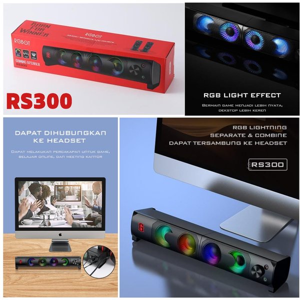 GARANSI 1 TAHUN SPEAKER GAMING ROBOT RS300 SOUNDBAR WITH RGB