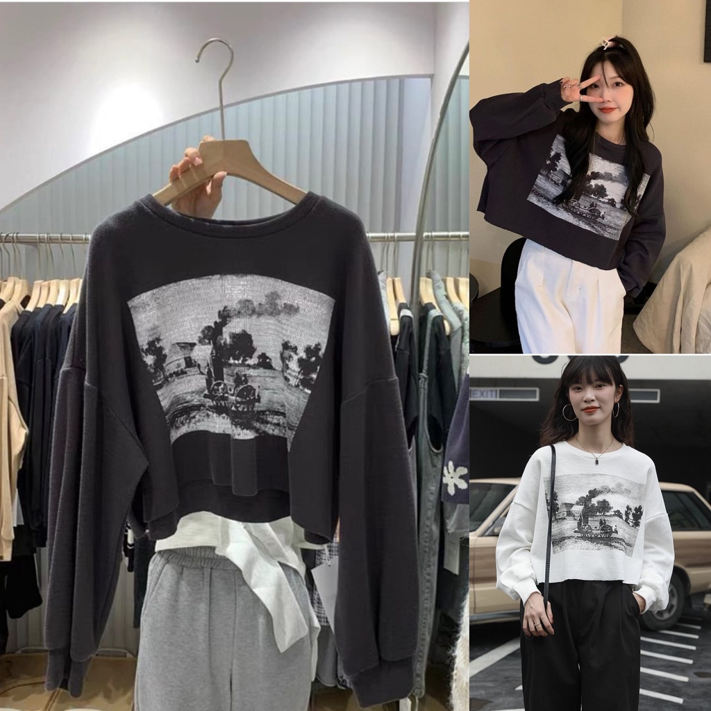 TRAIN CROP OVERSIZE SWEATER - SWEATER WANITA OVERSIZE - SWEATSHIRT