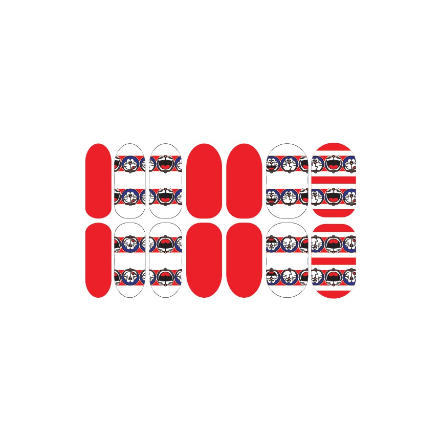 

POTATOO Nail Red Stripes Doraemon Temporary Tatto Sticker