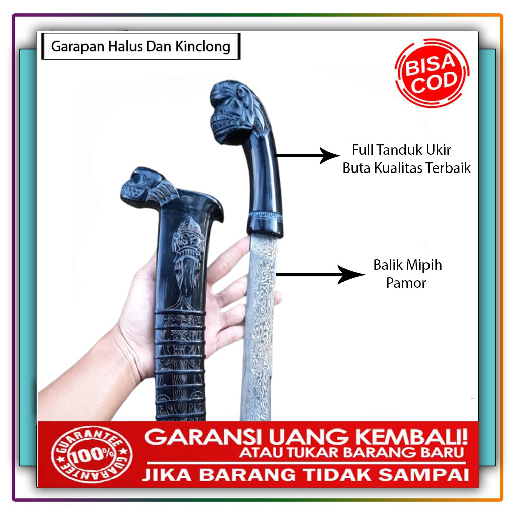 Jual Bedog Sembelih Balik Mipih Pamor Model Ukir Buta Fulltanduk Ukuran