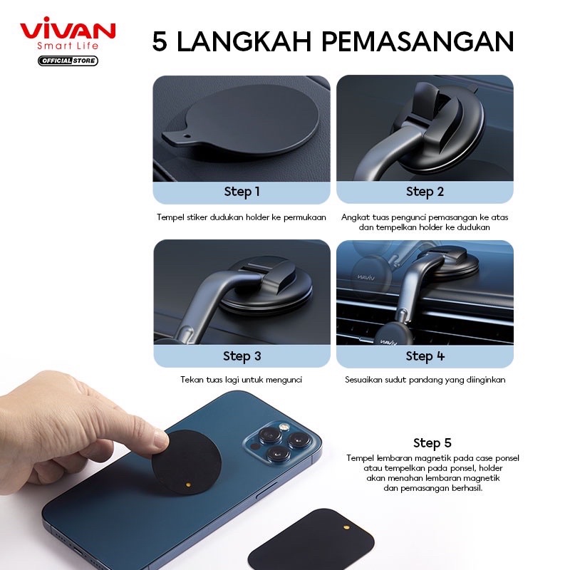 VIVAN Car Holder Magnetic CHS13 Universal Rotasi Fleksibel 360° - Garansi 1 Tahun