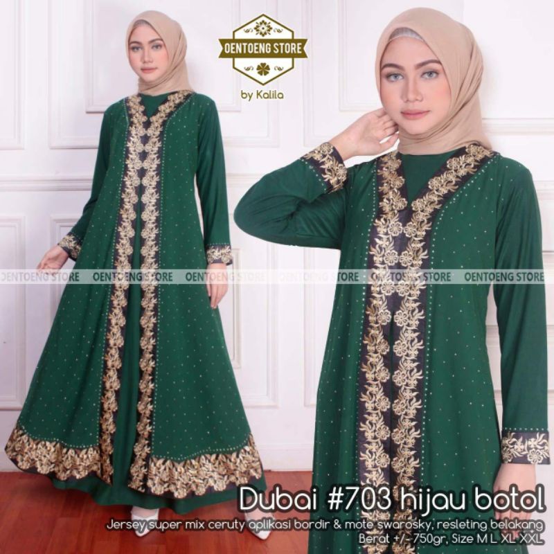 DUBAI 703 BY OENTOENG STORE / GAMIS ABAYA BAHAN JERSEY MIX CERUTY WARNA HIJAU BOTOL