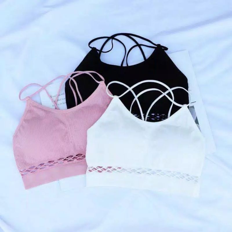 (READY COD) BRA BH WANITA MODEL TALI SILANG POLOS - BRA SPORT - BRA YOGA/FITNESS