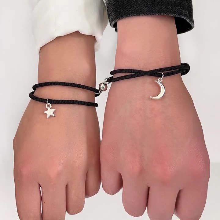 AZ208 Bracelet Couple Sepasang 2Pcs Gelang Pasangan Sahabat Cinta Bulan &amp; Bintang