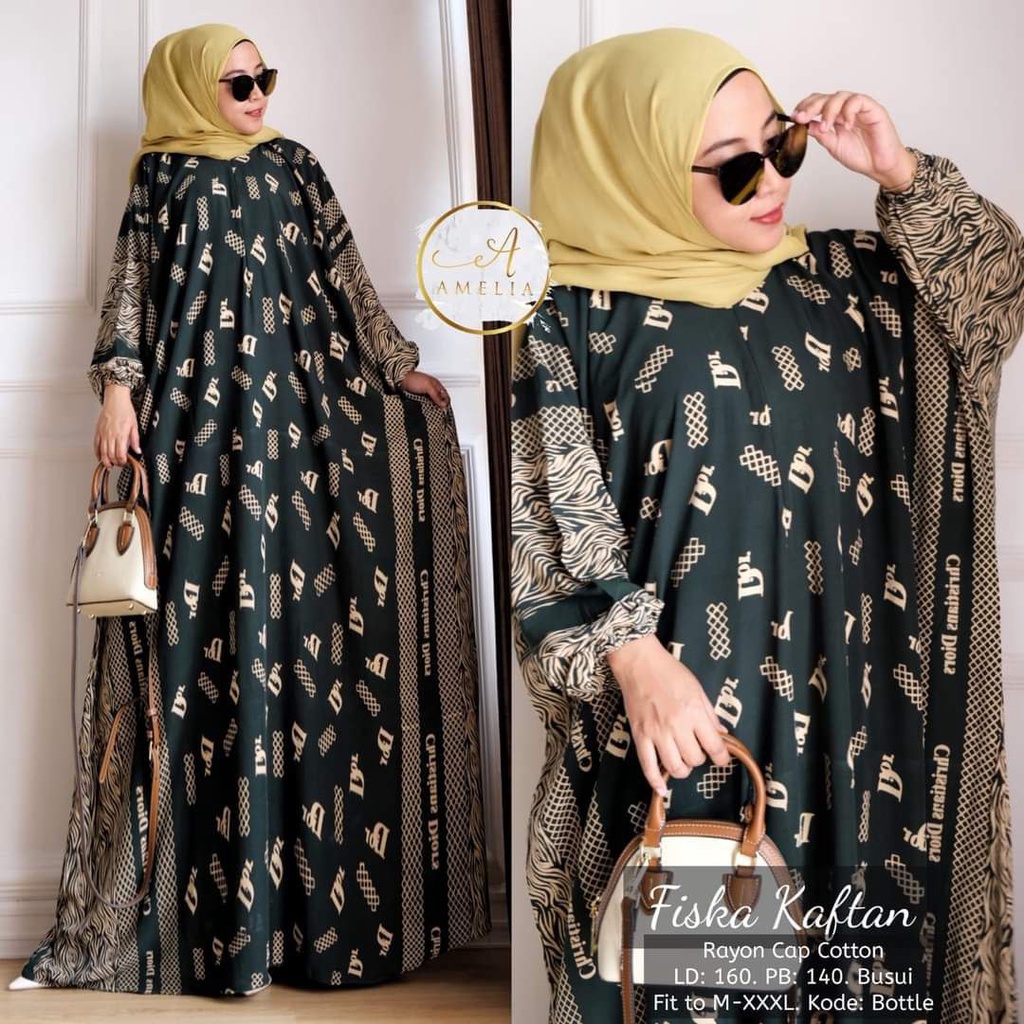 Fiska Kaftan Wanita Rayon Batik Premium Gamis Jumbo Kekinian Dress Bigsize LD 160 cm