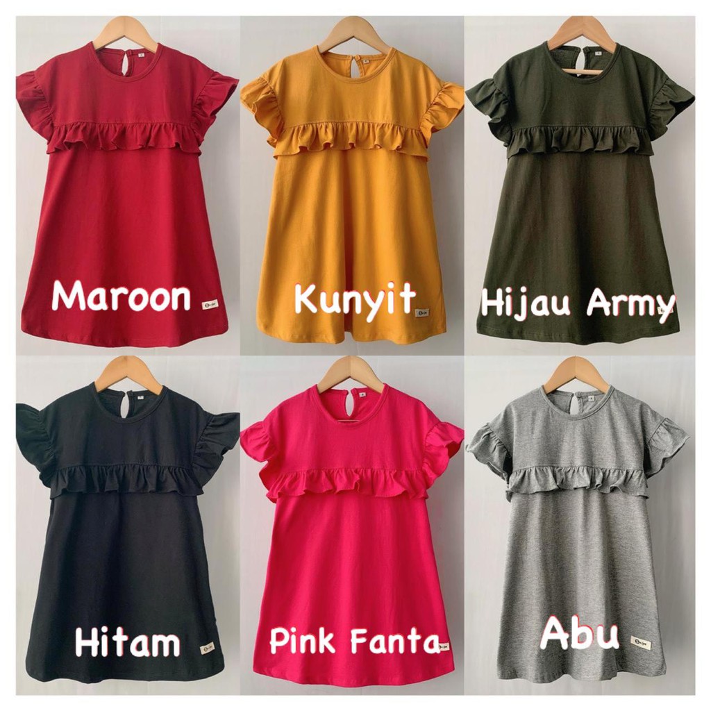 Daster Anak Perempuan 1 - 5 Tahun Rufel Polos Dress Dres Anak Perempuan 1 Tahun 2 Tahun 3 Tahun 4 Tahun 5 Tahun Bahan Cotton 30s